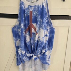 Modern Lux Blue Tie-Dye Peace Tank Top